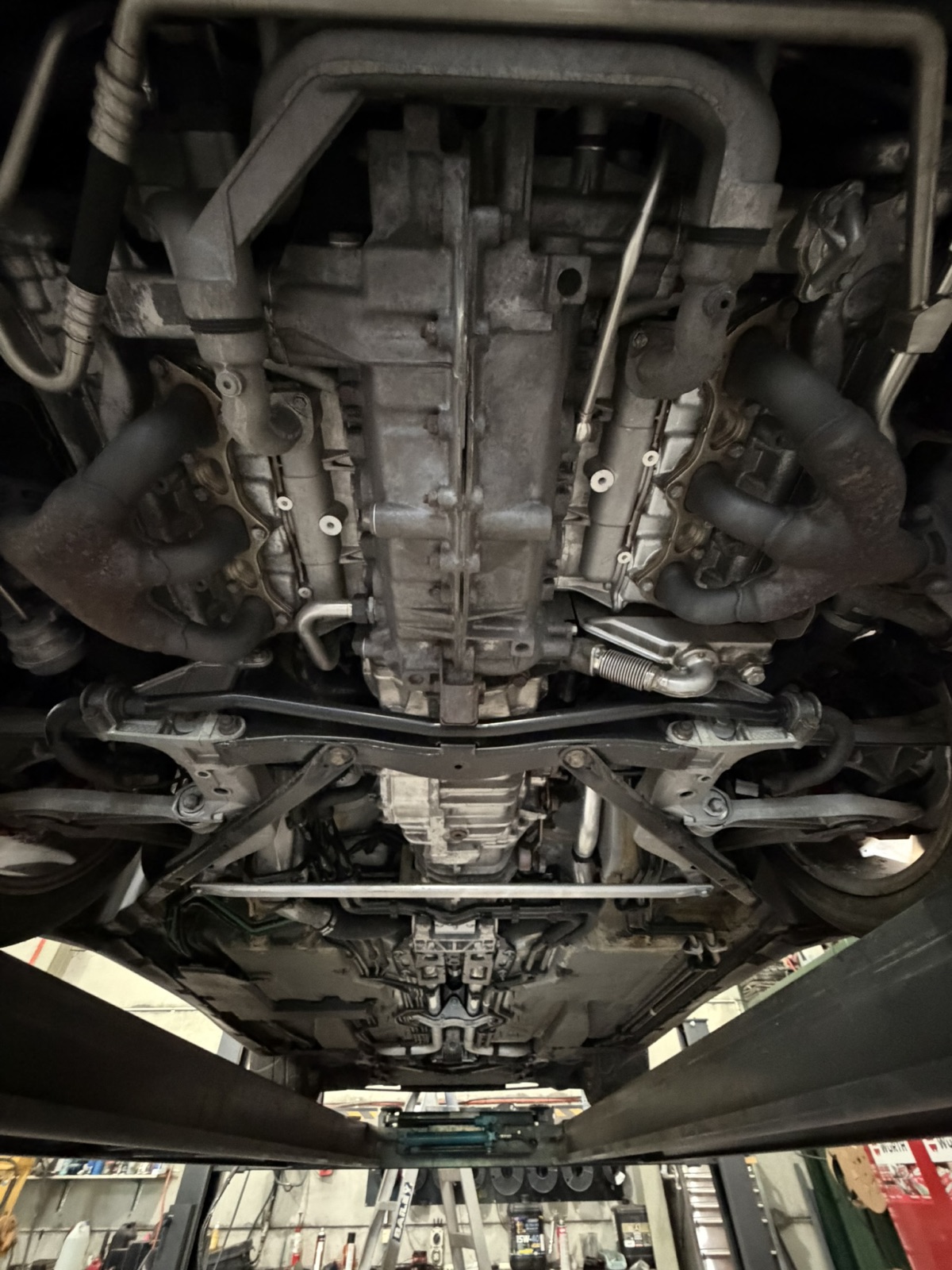 Gearbox, rear subframe and undertray, looking forward — after dry ice cleaning